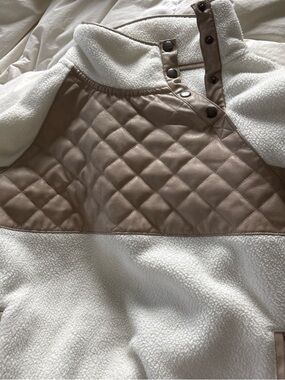 Abercrombie & Fitch Cream Sherpa Pullover with Taupe Trim